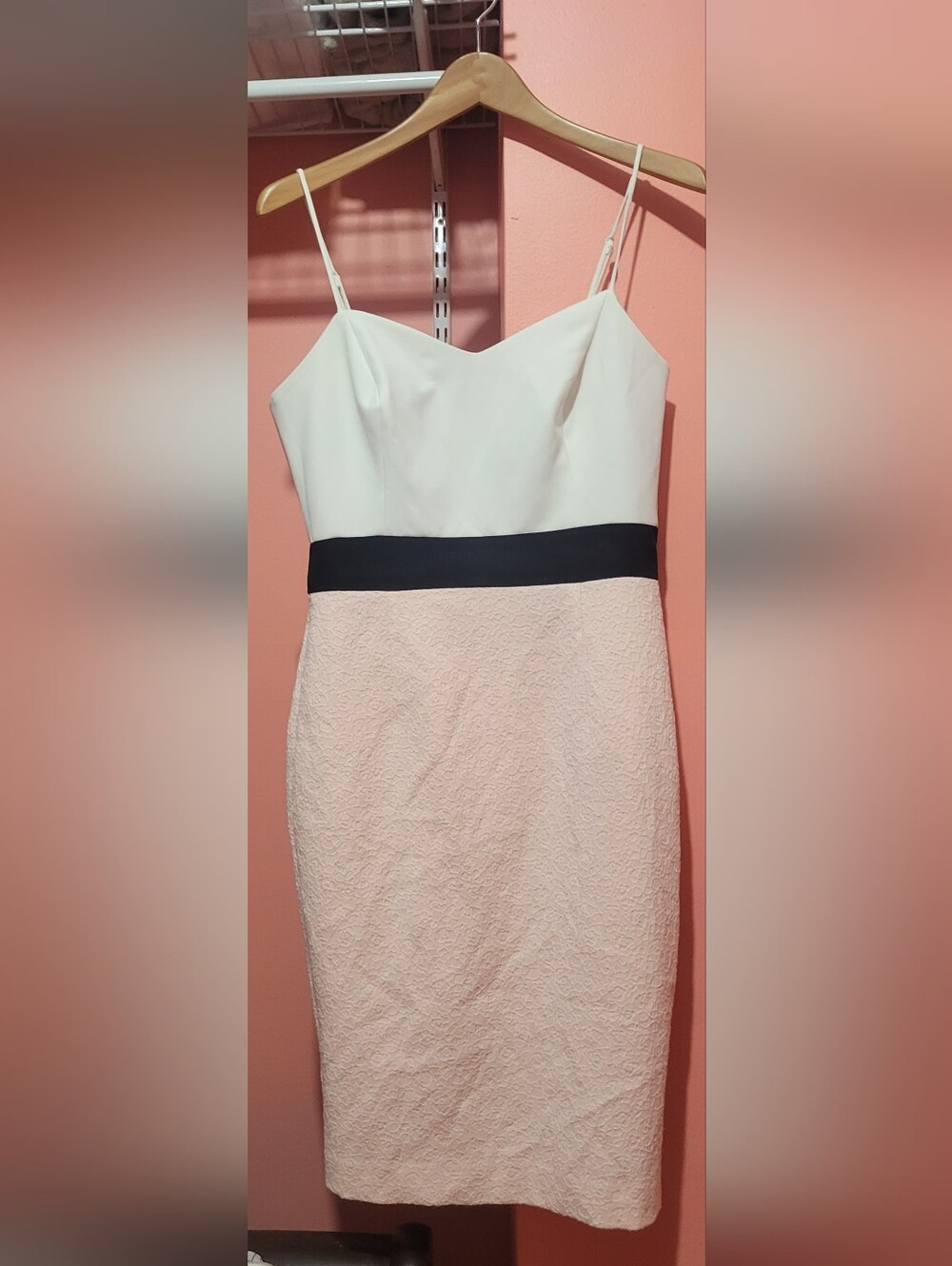 RW&CO. Strapless Two-Tone Sheath Dress in White, Black & Blush